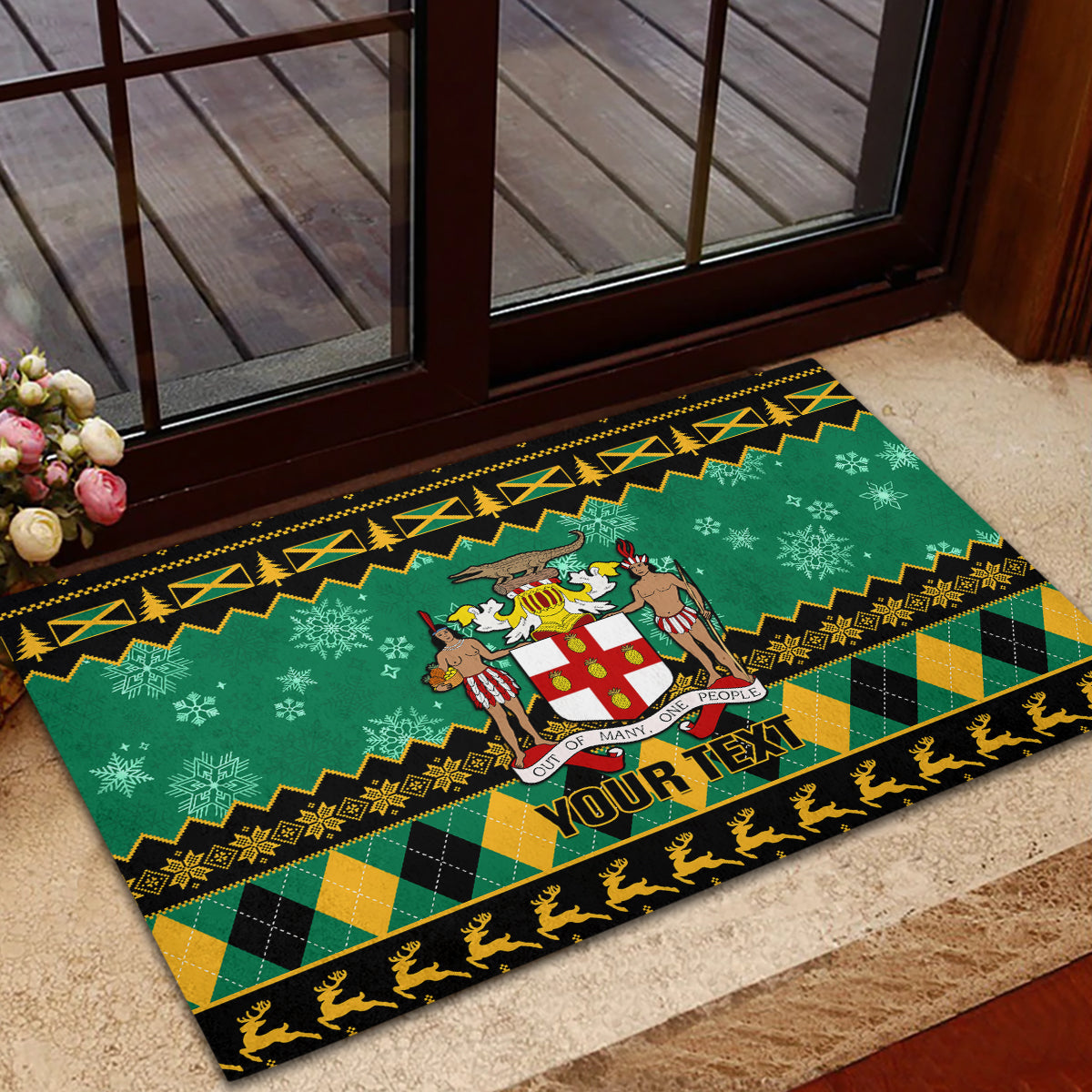 Personalised Jamaica Christmas Rubber Doormat Jamaican Coat Of Arms Xmas Vibes - Wonder Print Shop