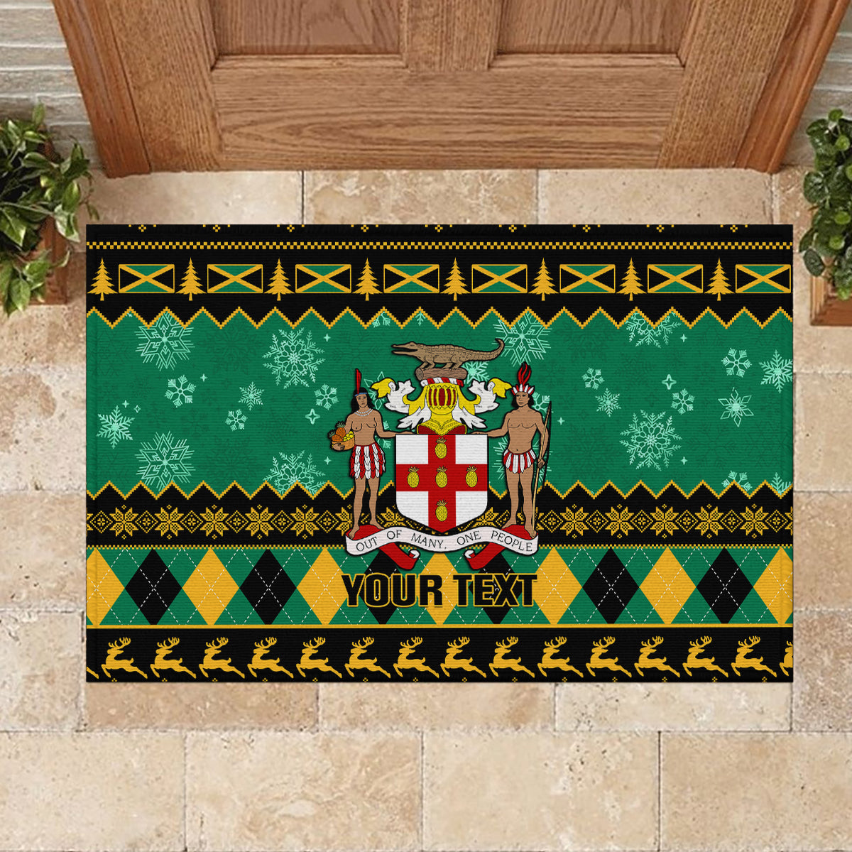 Personalised Jamaica Christmas Rubber Doormat Jamaican Coat Of Arms Xmas Vibes - Wonder Print Shop