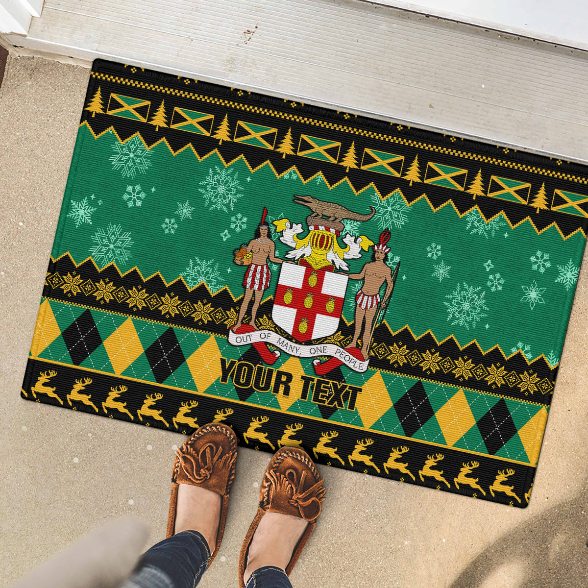 Personalised Jamaica Christmas Rubber Doormat Jamaican Coat Of Arms Xmas Vibes - Wonder Print Shop
