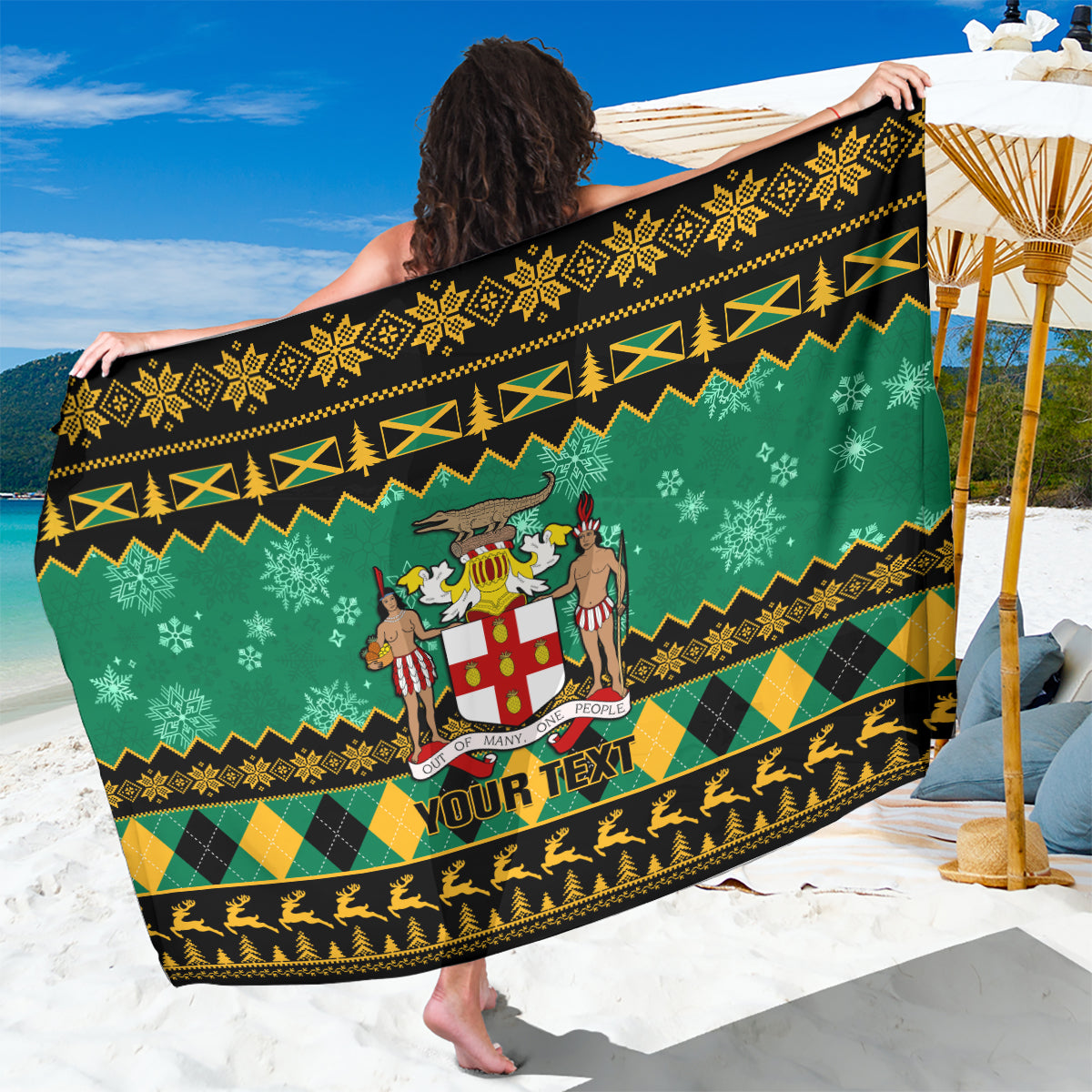 Personalised Jamaica Christmas Sarong Jamaican Coat Of Arms Xmas Vibes - Wonder Print Shop