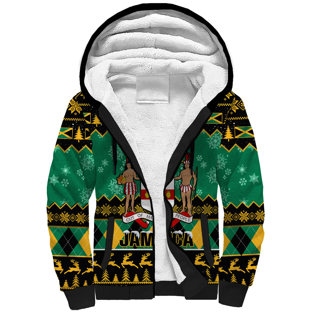 Personalised Jamaica Christmas Sherpa Hoodie Jamaican Coat Of Arms Xmas Vibes - Wonder Print Shop