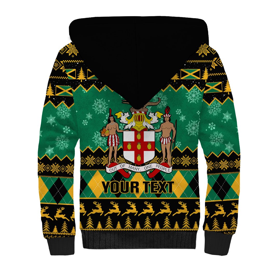 Personalised Jamaica Christmas Sherpa Hoodie Jamaican Coat Of Arms Xmas Vibes - Wonder Print Shop