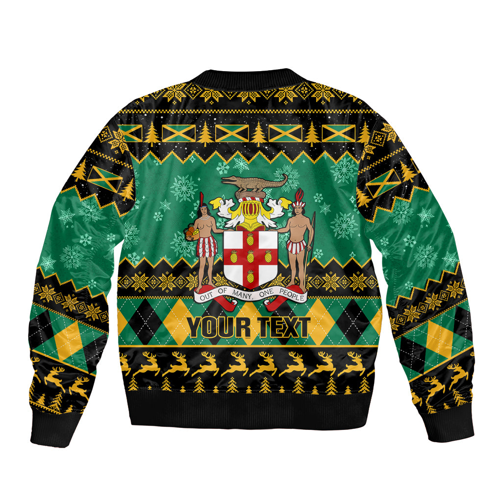 Personalised Jamaica Christmas Sleeve Zip Bomber Jacket Jamaican Coat Of Arms Xmas Vibes - Wonder Print Shop