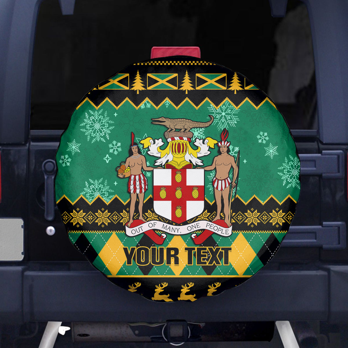 Personalised Jamaica Christmas Spare Tire Cover Jamaican Coat Of Arms Xmas Vibes - Wonder Print Shop