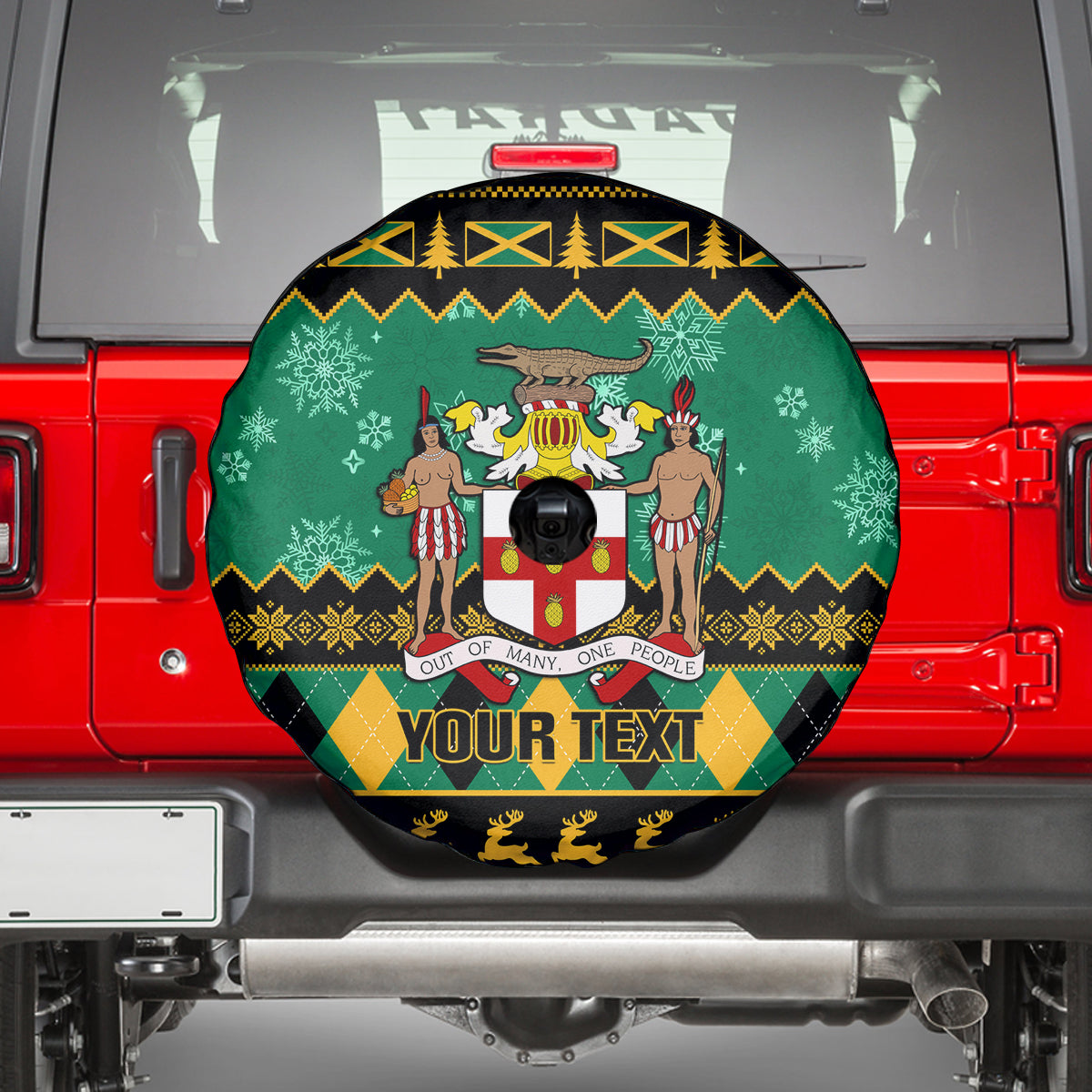 Personalised Jamaica Christmas Spare Tire Cover Jamaican Coat Of Arms Xmas Vibes - Wonder Print Shop