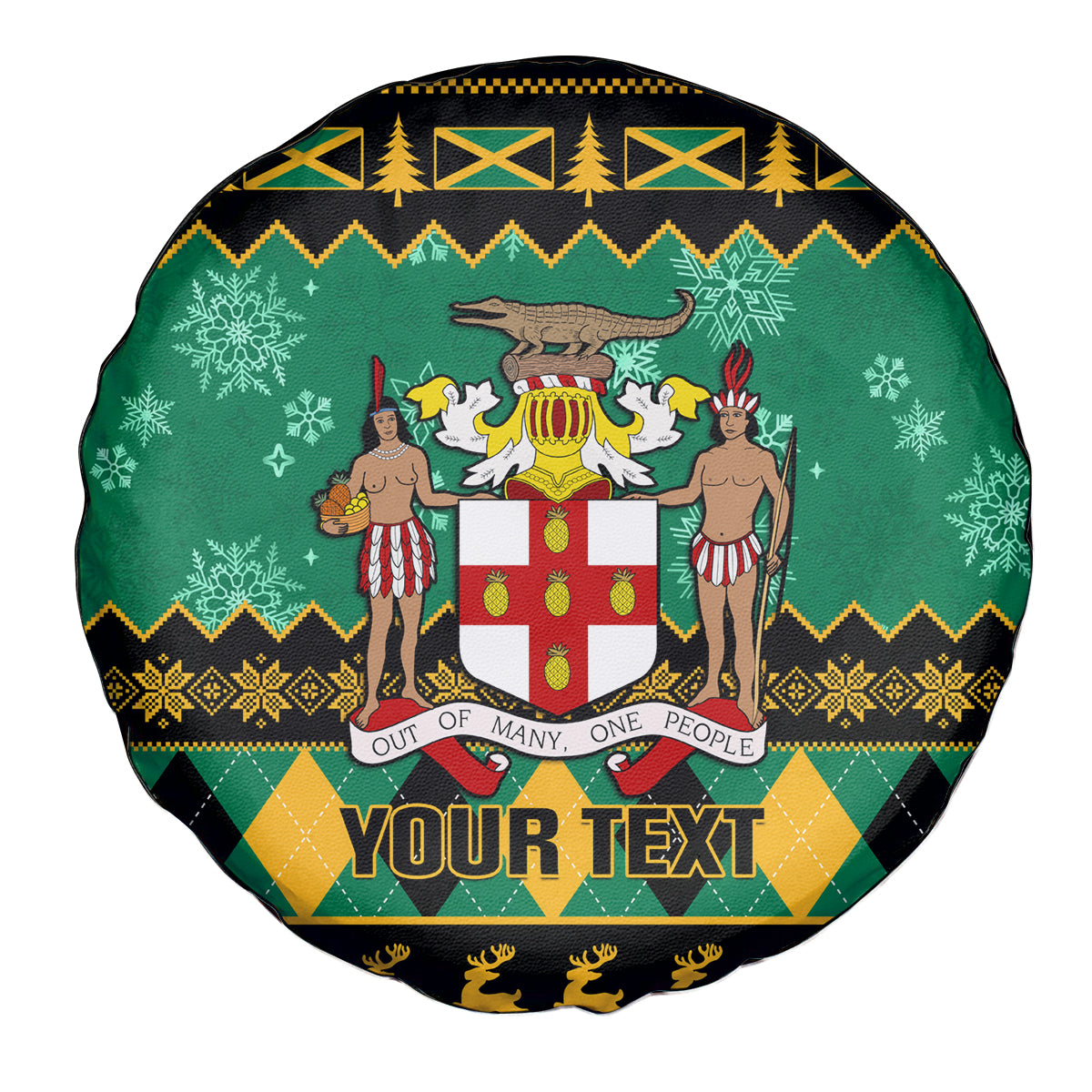 Personalised Jamaica Christmas Spare Tire Cover Jamaican Coat Of Arms Xmas Vibes - Wonder Print Shop