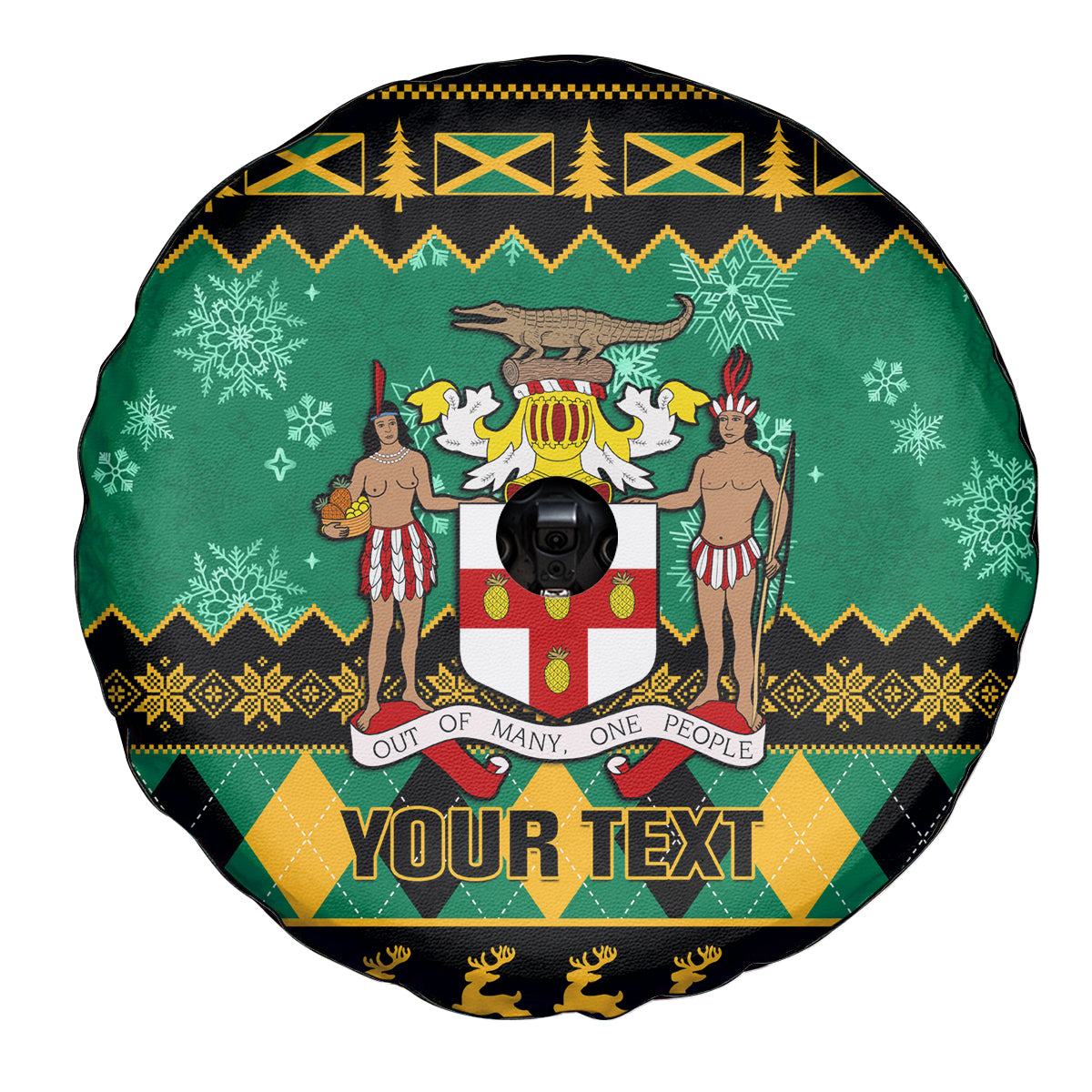 Personalised Jamaica Christmas Spare Tire Cover Jamaican Coat Of Arms Xmas Vibes - Wonder Print Shop