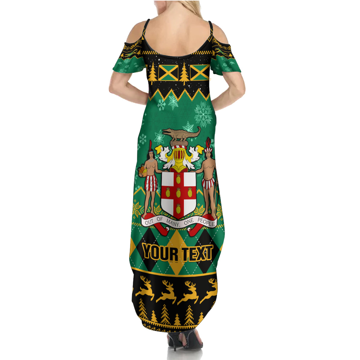 Personalised Jamaica Christmas Summer Maxi Dress Jamaican Coat Of Arms Xmas Vibes - Wonder Print Shop