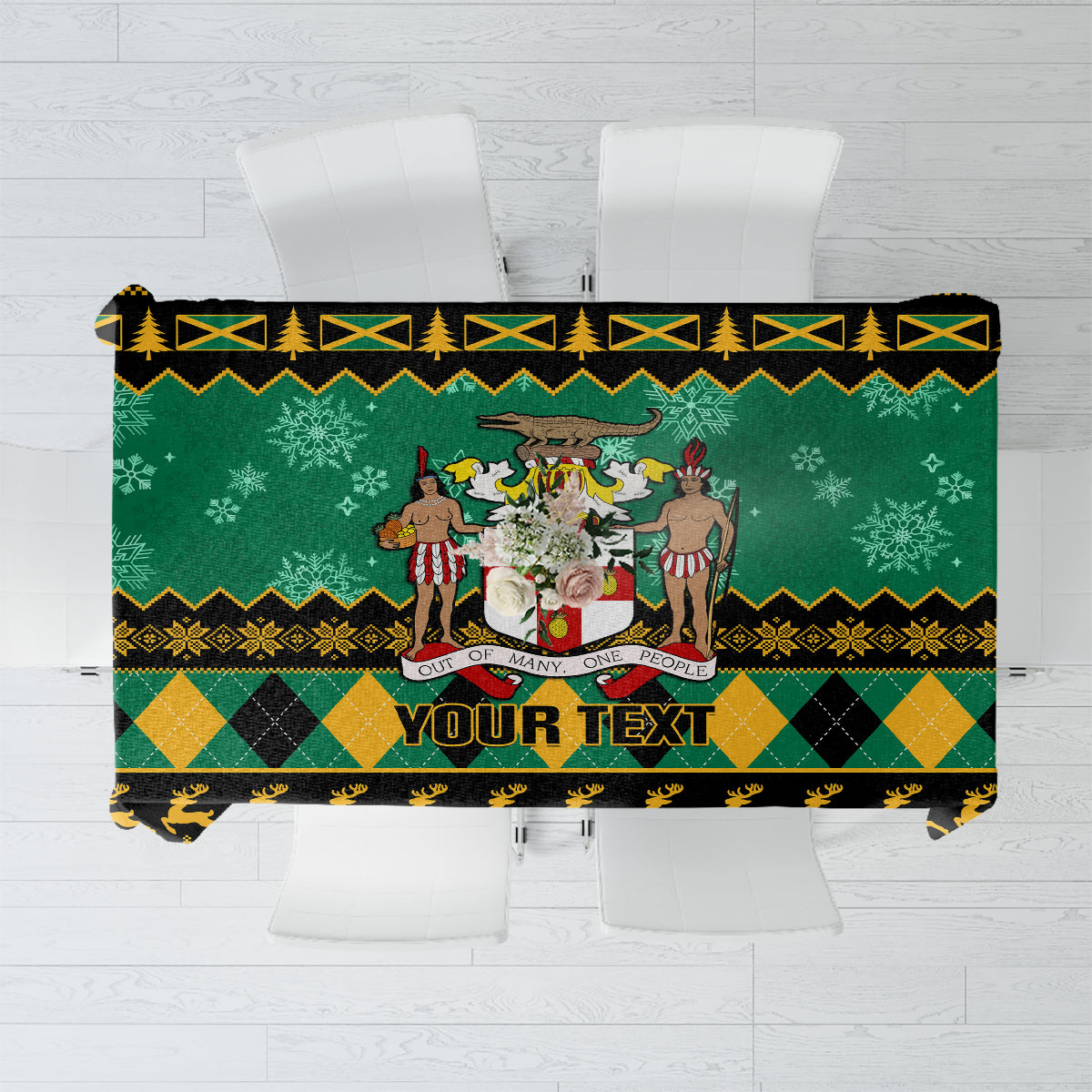 Personalised Jamaica Christmas Tablecloth Jamaican Coat Of Arms Xmas Vibes - Wonder Print Shop