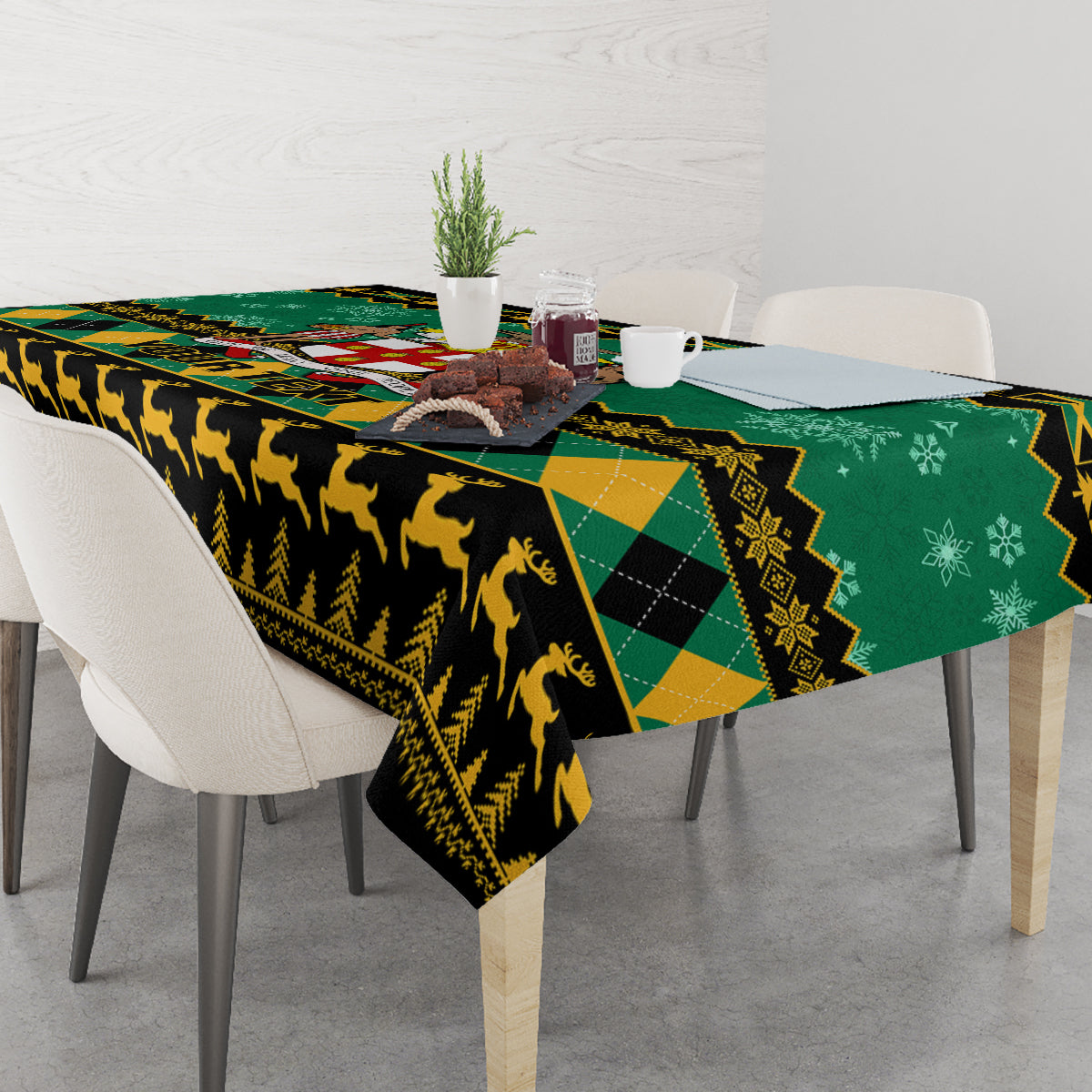 Personalised Jamaica Christmas Tablecloth Jamaican Coat Of Arms Xmas Vibes - Wonder Print Shop