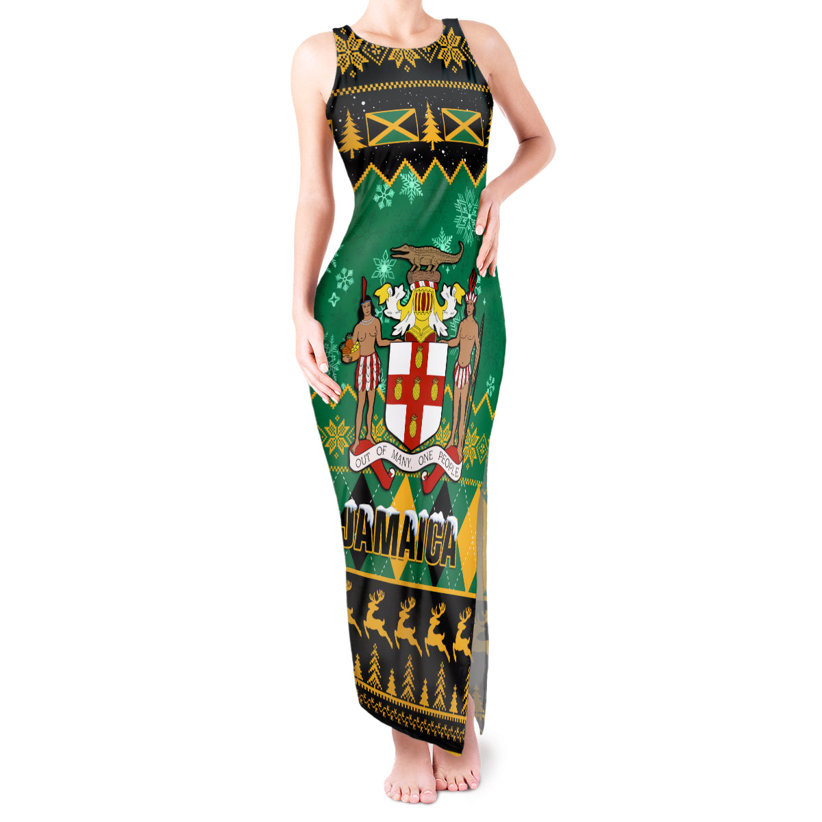 Personalised Jamaica Christmas Tank Maxi Dress Jamaican Coat Of Arms Xmas Vibes - Wonder Print Shop