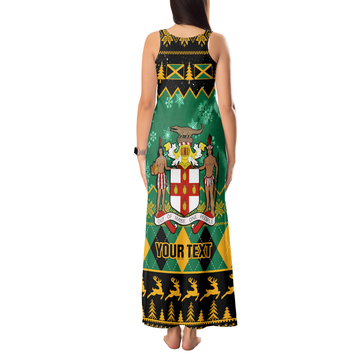 Personalised Jamaica Christmas Tank Maxi Dress Jamaican Coat Of Arms Xmas Vibes - Wonder Print Shop