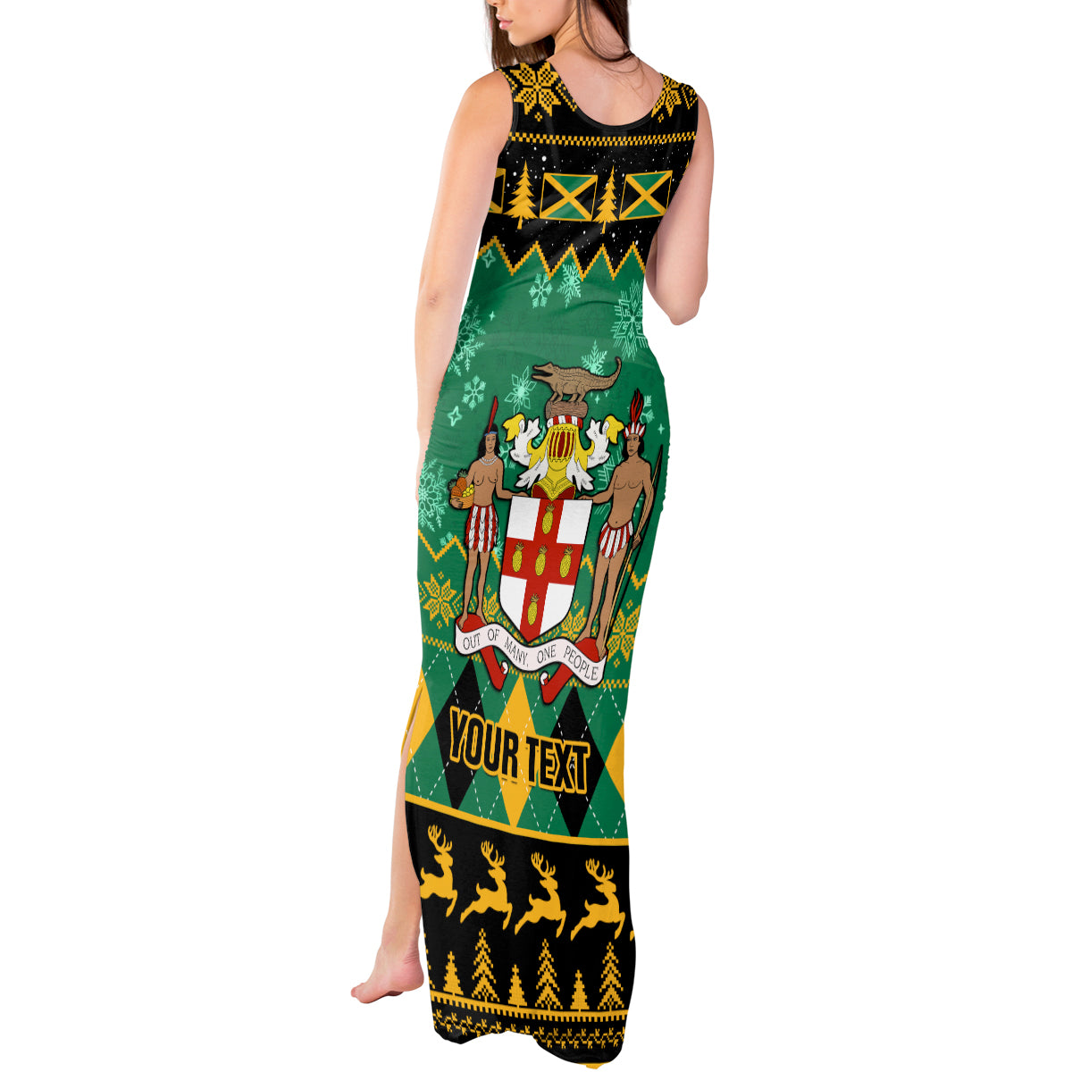 Personalised Jamaica Christmas Tank Maxi Dress Jamaican Coat Of Arms Xmas Vibes - Wonder Print Shop