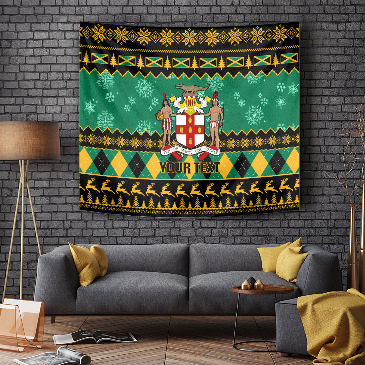 Personalised Jamaica Christmas Tapestry Jamaican Coat Of Arms Xmas Vibes - Wonder Print Shop