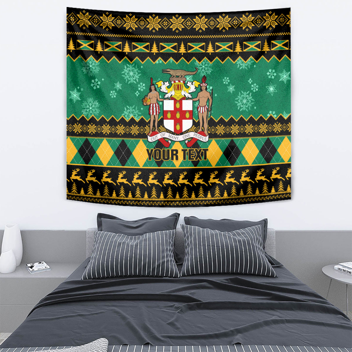 Personalised Jamaica Christmas Tapestry Jamaican Coat Of Arms Xmas Vibes - Wonder Print Shop