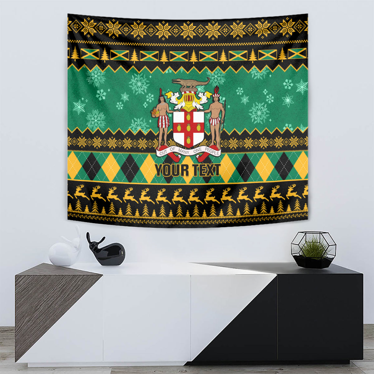 Personalised Jamaica Christmas Tapestry Jamaican Coat Of Arms Xmas Vibes - Wonder Print Shop