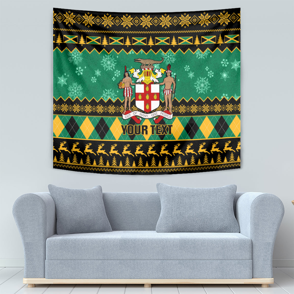 Personalised Jamaica Christmas Tapestry Jamaican Coat Of Arms Xmas Vibes - Wonder Print Shop