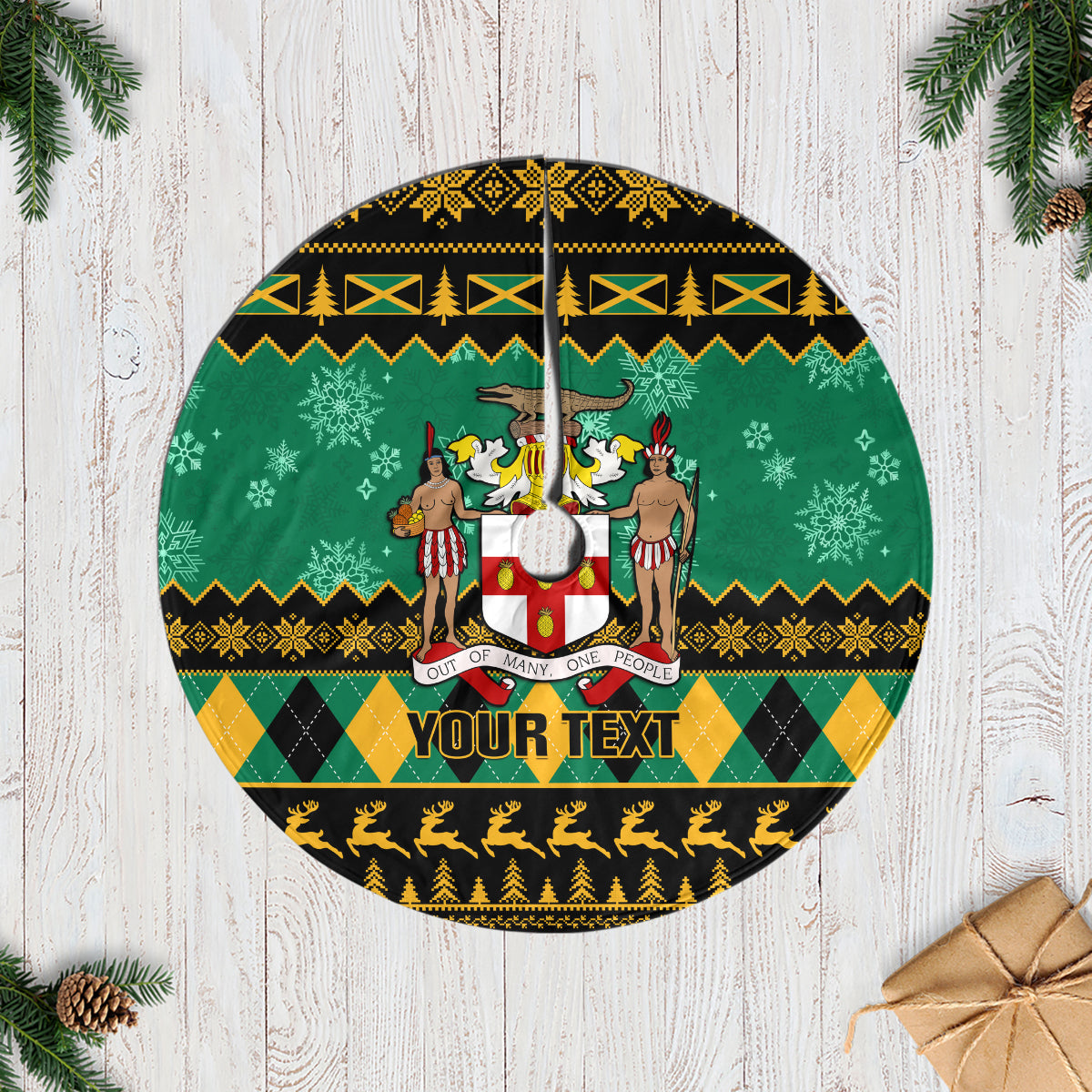 Personalised Jamaica Christmas Tree Skirt Jamaican Coat Of Arms Xmas Vibes - Wonder Print Shop