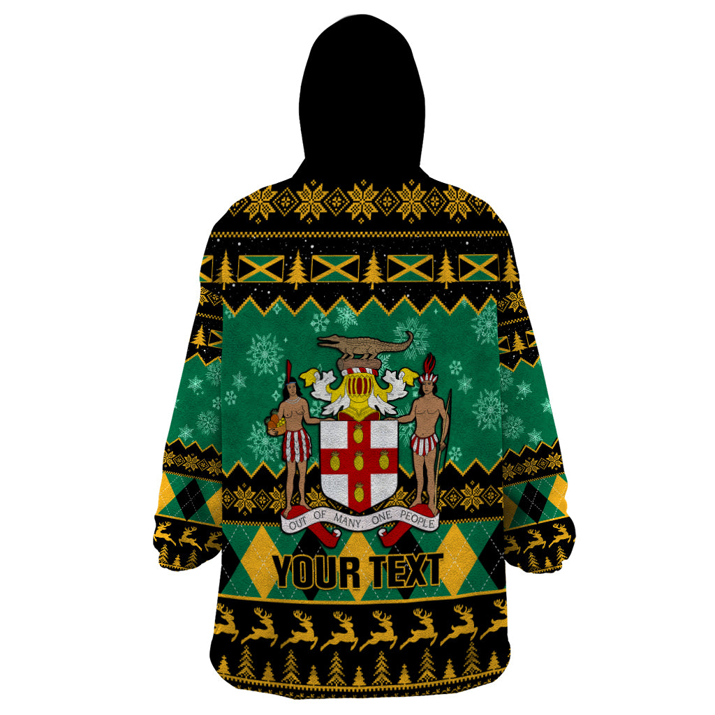Personalised Jamaica Christmas Wearable Blanket Hoodie Jamaican Coat Of Arms Xmas Vibes - Wonder Print Shop