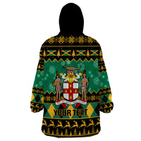Personalised Jamaica Christmas Wearable Blanket Hoodie Jamaican Coat Of Arms Xmas Vibes - Wonder Print Shop