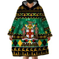 Personalised Jamaica Christmas Wearable Blanket Hoodie Jamaican Coat Of Arms Xmas Vibes - Wonder Print Shop