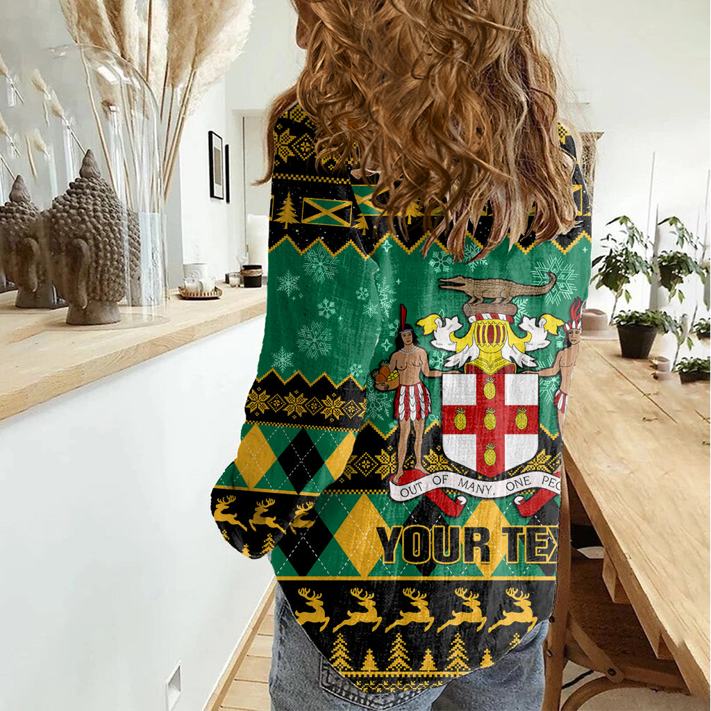 Personalised Jamaica Christmas Women Casual Shirt Jamaican Coat Of Arms Xmas Vibes - Wonder Print Shop