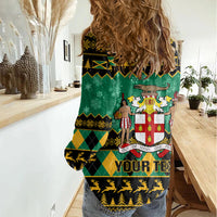 Personalised Jamaica Christmas Women Casual Shirt Jamaican Coat Of Arms Xmas Vibes - Wonder Print Shop