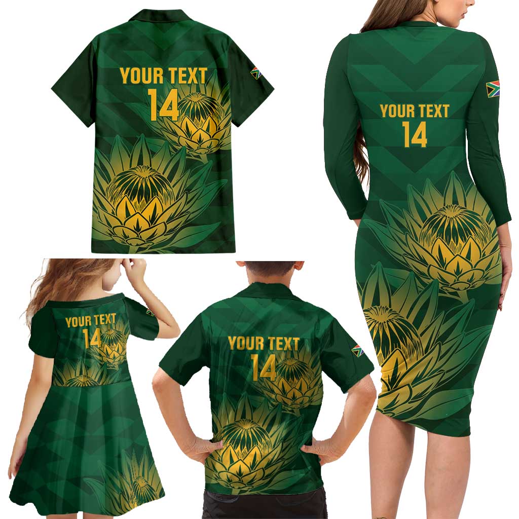 Custom South Africa Cricket Family Matching Long Sleeve Bodycon Dress and Hawaiian Shirt Go Champions Proteas - Wonder Print Shop