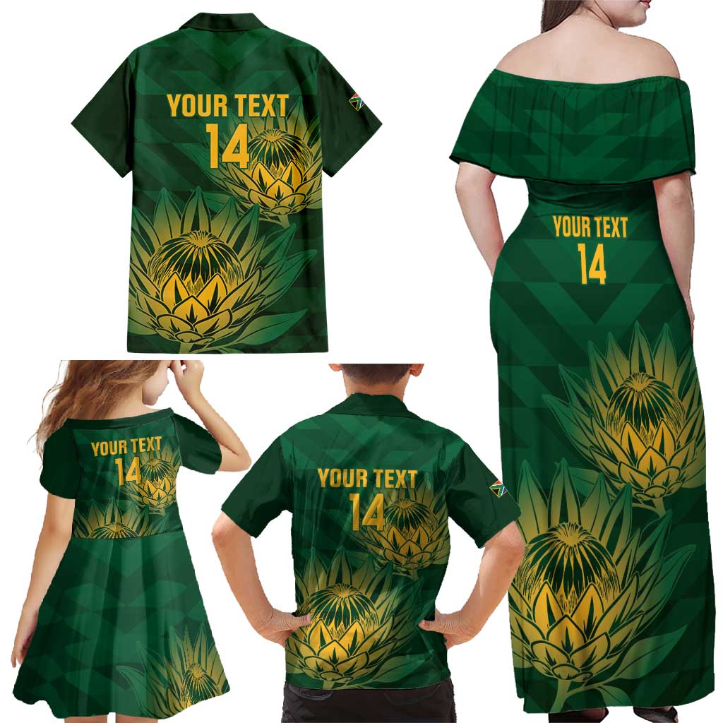 Custom South Africa Cricket Family Matching Off Shoulder Maxi Dress and Hawaiian Shirt Go Champions Proteas - Wonder Print Shop