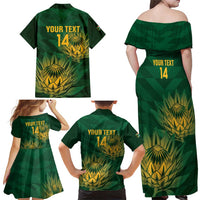 Custom South Africa Cricket Family Matching Off Shoulder Maxi Dress and Hawaiian Shirt Go Champions Proteas - Wonder Print Shop