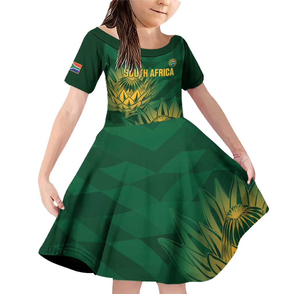 Custom South Africa Cricket Family Matching Off Shoulder Short Dress and Hawaiian Shirt Go Champions Proteas - Wonder Print Shop