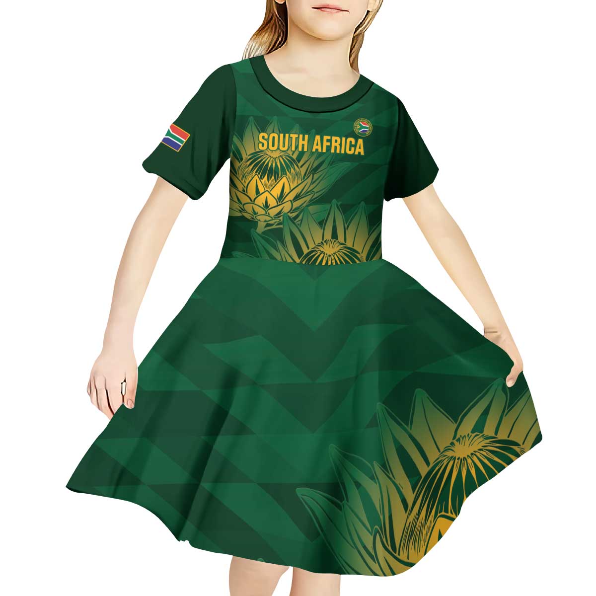 Custom South Africa Cricket Kid Short Sleeve Dress Go Champions Proteas - Wonder Print Shop