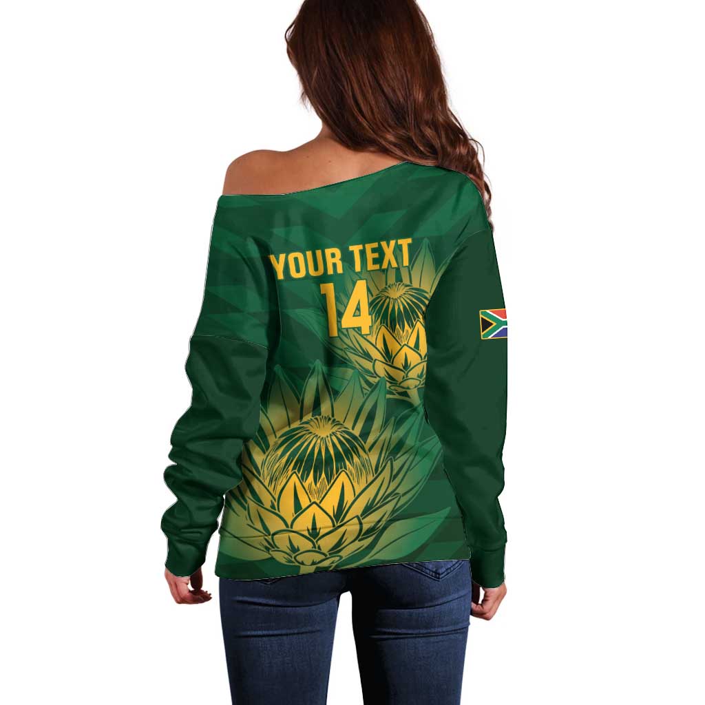 Custom South Africa Cricket Off Shoulder Sweater Go Champions Proteas - Wonder Print Shop