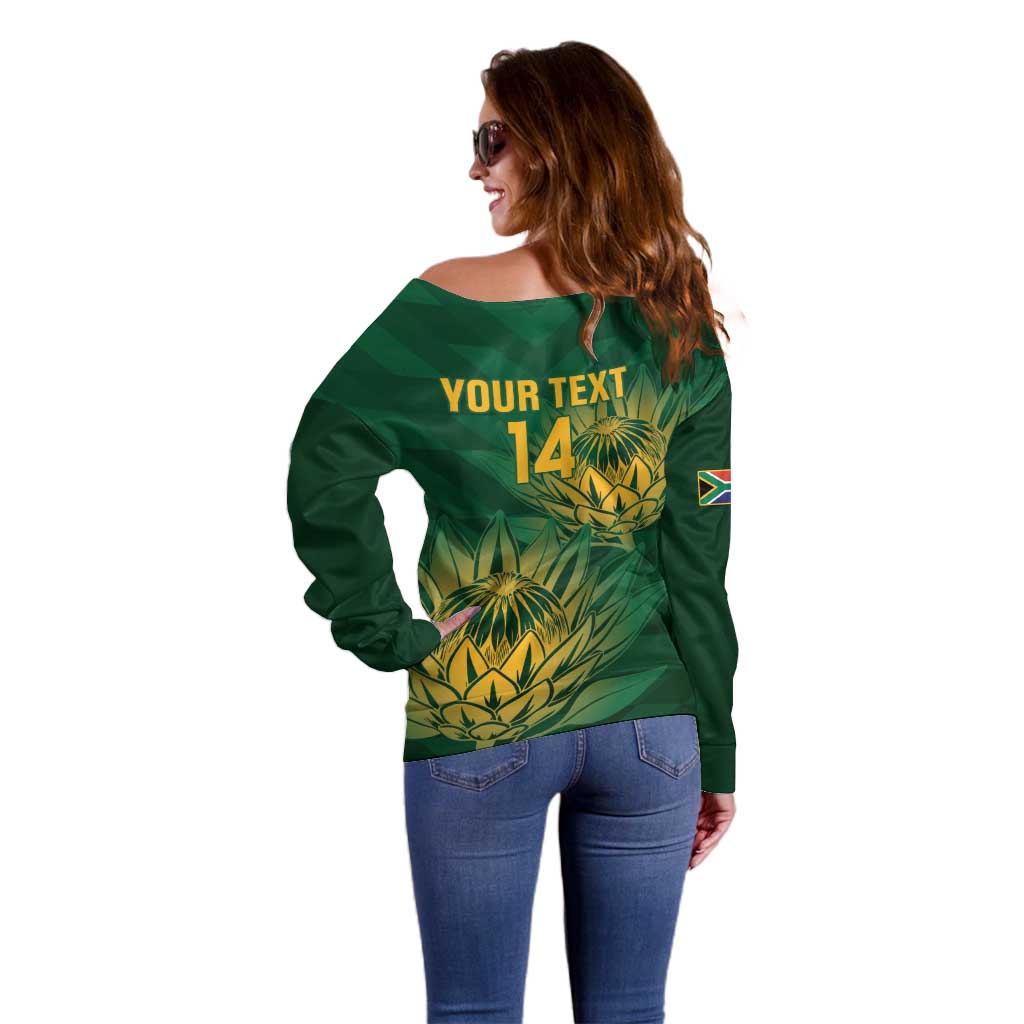 Custom South Africa Cricket Off Shoulder Sweater Go Champions Proteas - Wonder Print Shop