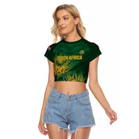 Custom South Africa Cricket Raglan Cropped T Shirt Go Champions Proteas - Wonder Print Shop