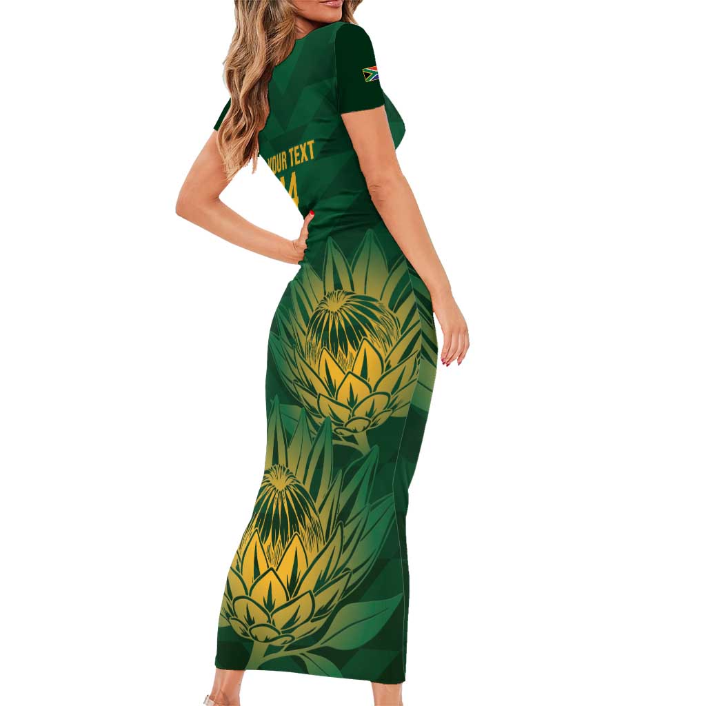 Custom South Africa Cricket Short Sleeve Bodycon Dress Go Champions Proteas - Wonder Print Shop