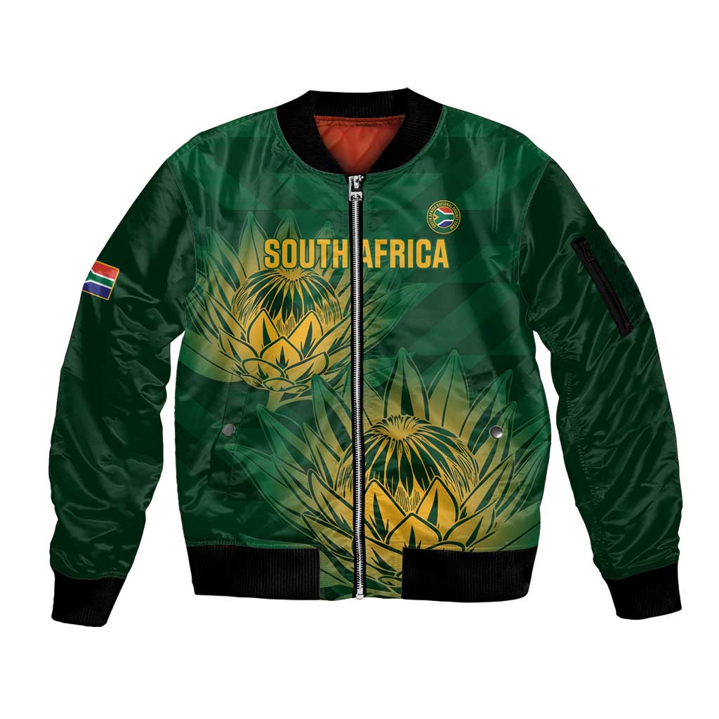 Custom South Africa Cricket Sleeve Zip Bomber Jacket Go Champions Proteas - Wonder Print Shop