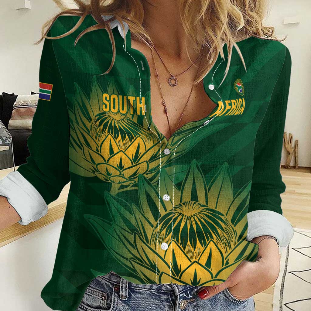 Custom South Africa Cricket Women Casual Shirt Go Champions Proteas - Wonder Print Shop