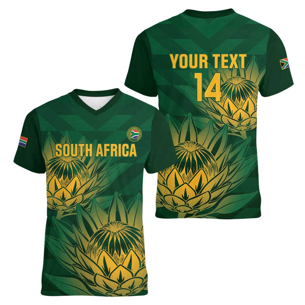 Custom South Africa Cricket Women V-Neck T-Shirt Go Champions Proteas - Wonder Print Shop