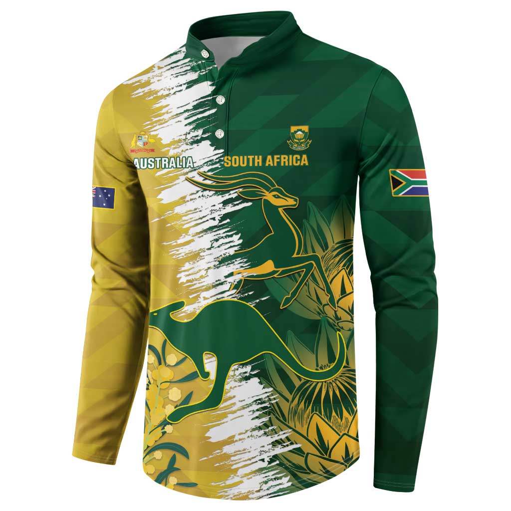Custom Australia And South Africa Cricket Button Sweatshirt Aussies Proteas Together - Wonder Print Shop