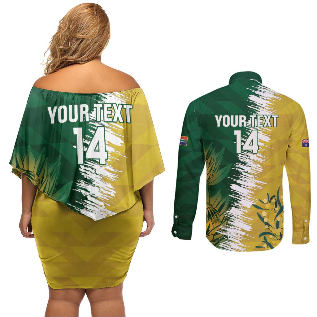 Custom Australia And South Africa Cricket Couples Matching Off Shoulder Short Dress and Long Sleeve Button Shirt Aussies Proteas Together - Wonder Print Shop