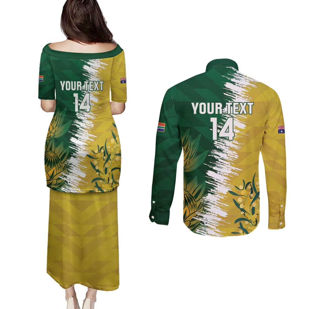 Custom Australia And South Africa Cricket Couples Matching Puletasi and Long Sleeve Button Shirt Aussies Proteas Together - Wonder Print Shop