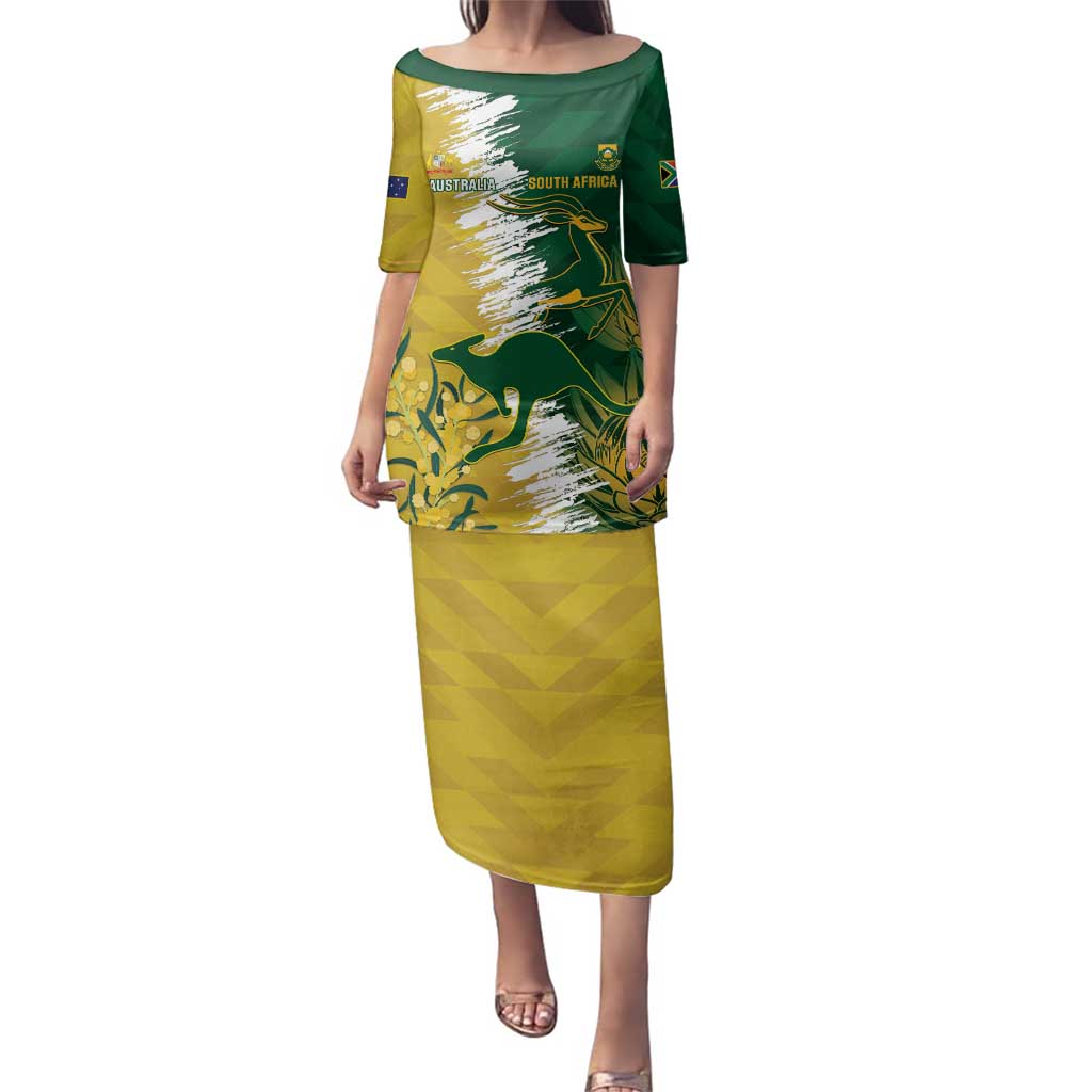 Custom Australia And South Africa Cricket Family Matching Puletasi and Hawaiian Shirt Aussies Proteas Together - Wonder Print Shop