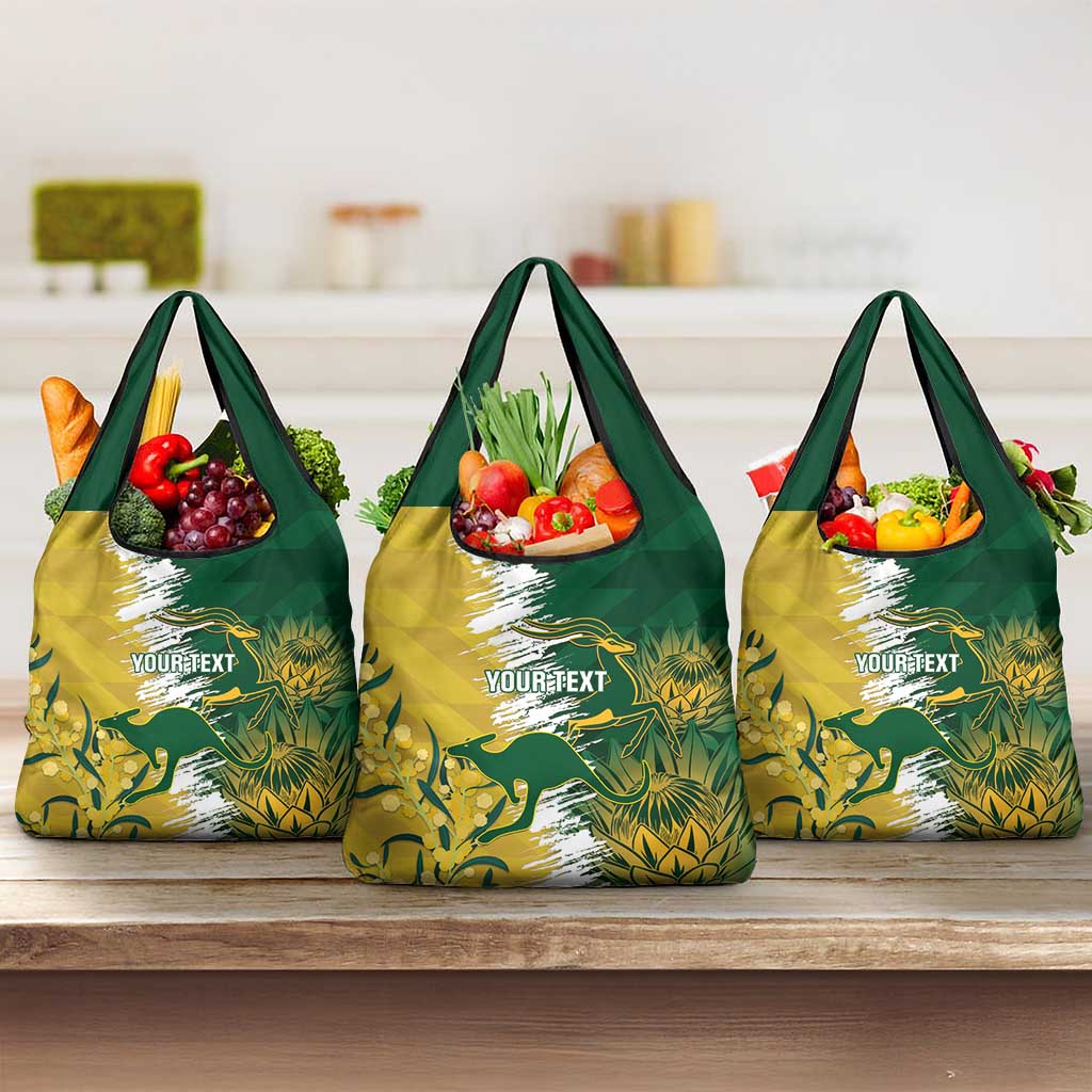 Custom Australia And South Africa Cricket Grocery Bag Aussies Proteas Together