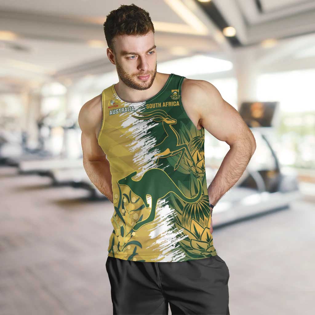 Custom Australia And South Africa Cricket Men Tank Top Aussies Proteas Together - Wonder Print Shop