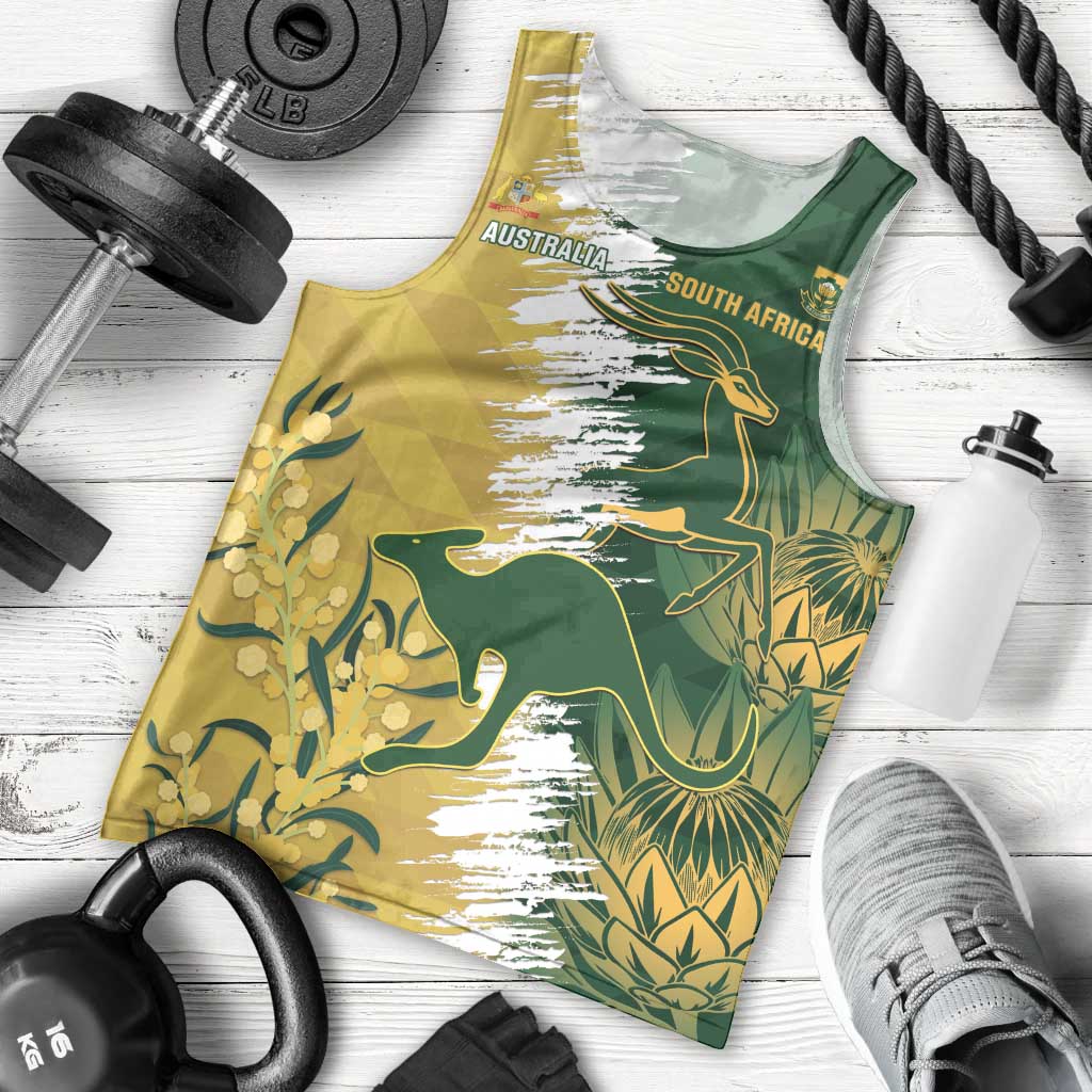 Custom Australia And South Africa Cricket Men Tank Top Aussies Proteas Together - Wonder Print Shop