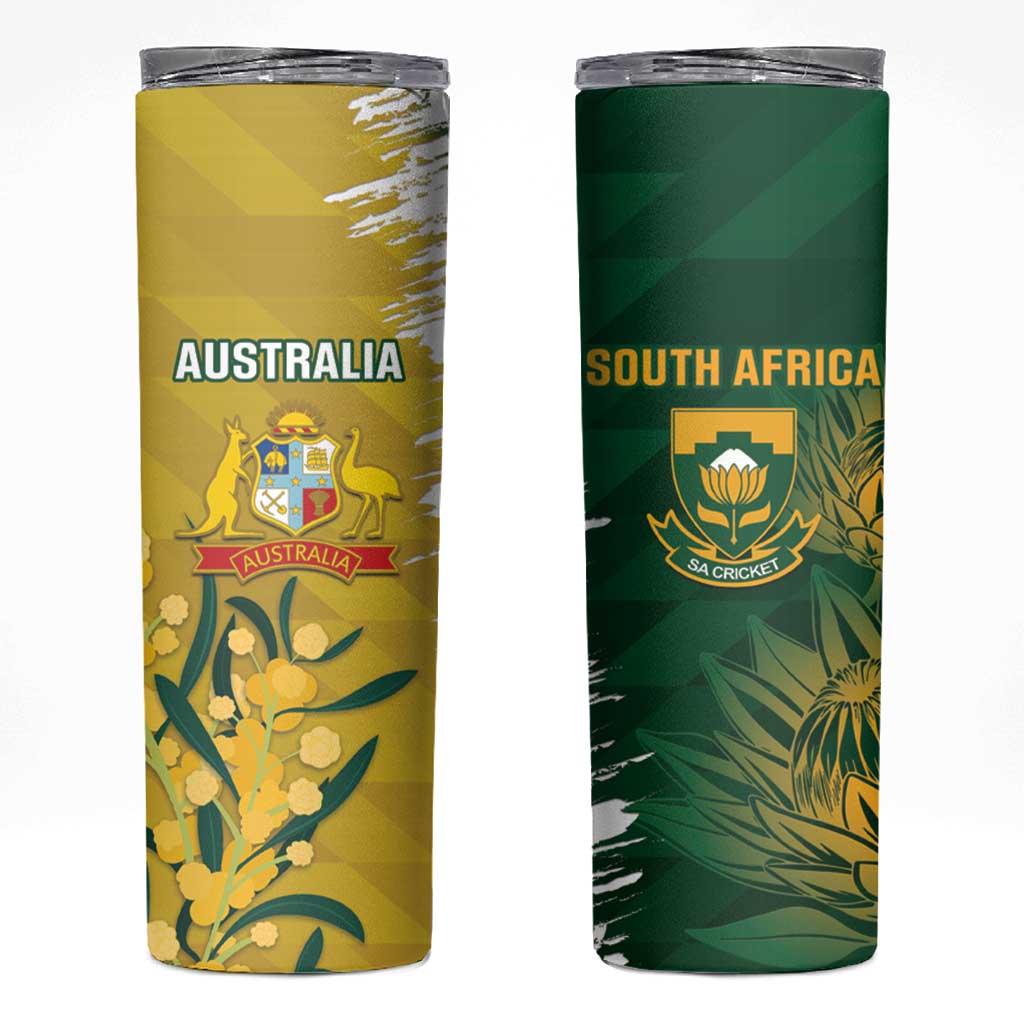 Custom Australia And South Africa Cricket Skinny Tumbler Aussies Proteas Together - Wonder Print Shop