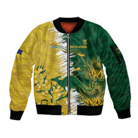 Custom Australia And South Africa Cricket Sleeve Zip Bomber Jacket Aussies Proteas Together - Wonder Print Shop