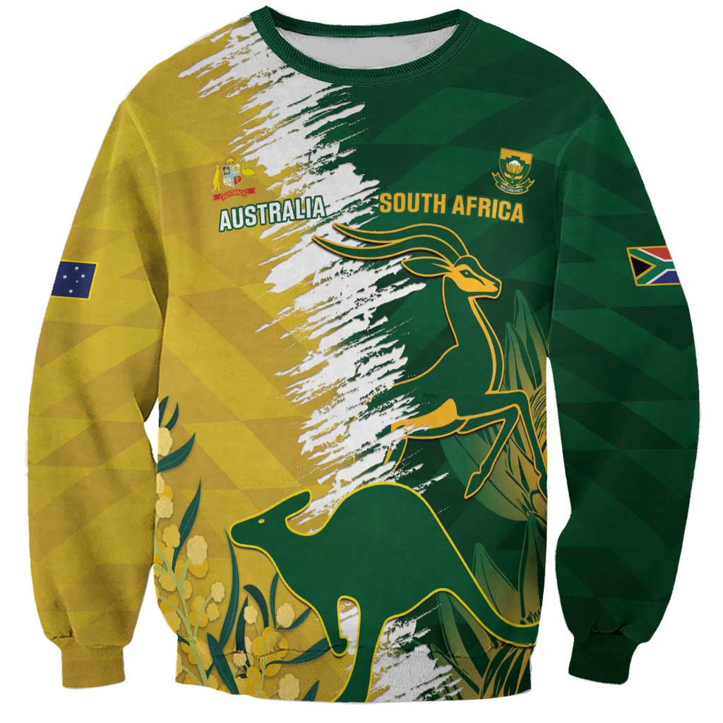 Custom Australia And South Africa Cricket Sweatshirt Aussies Proteas Together - Wonder Print Shop