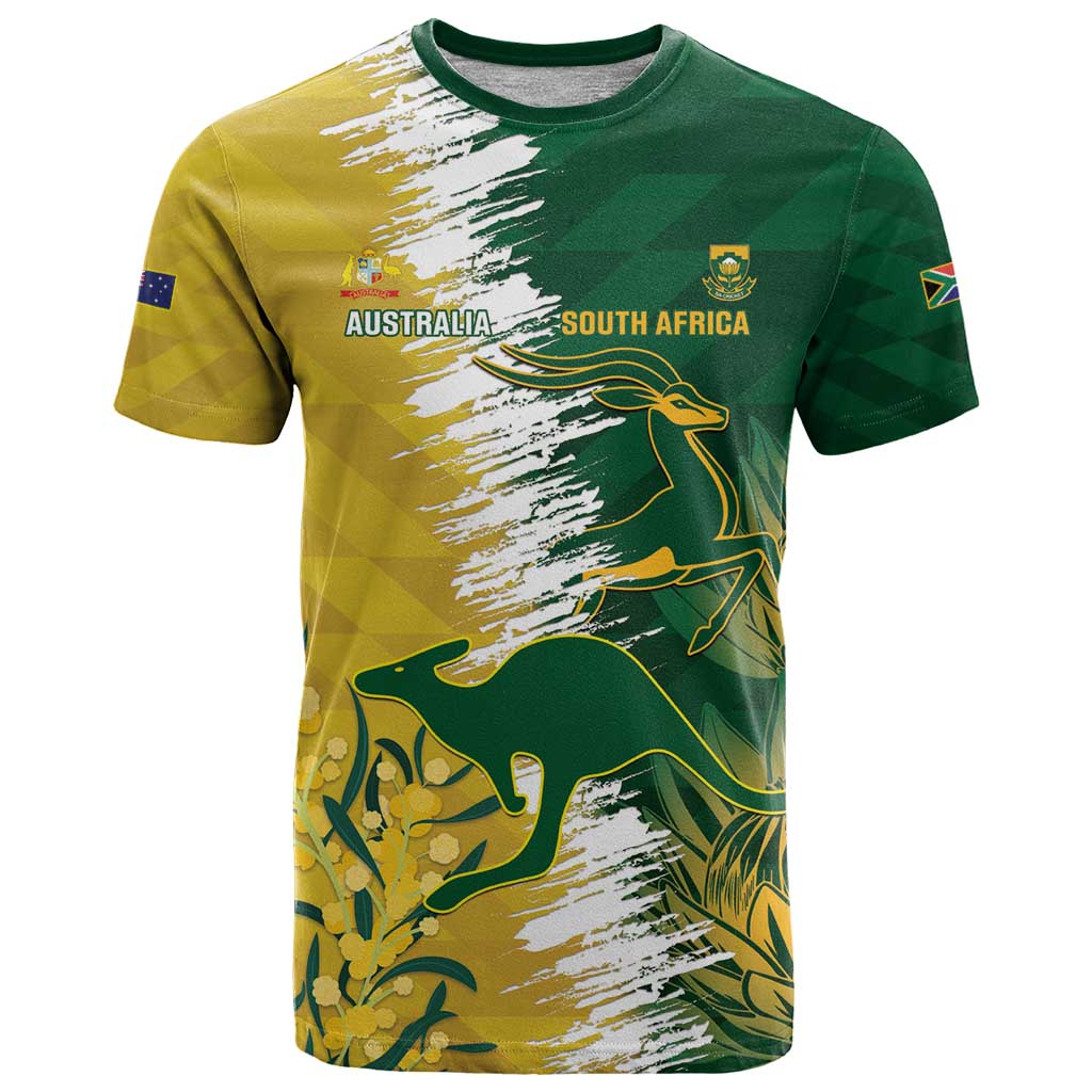 Custom Australia And South Africa Cricket T Shirt Aussies Proteas Together - Wonder Print Shop